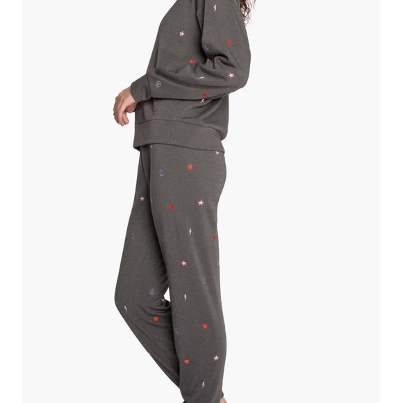 PJ Salvage Love Life Embroidered Fleece Pajamas Size Medium - Picture 3 of 5